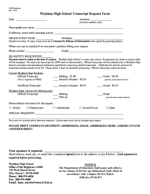  Waiakea High School Transcript Request Form 2015