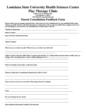 Caregiver Consultation Feedback Form for Play Therapists Revised 2doc Alliedhealth Lsuhsc