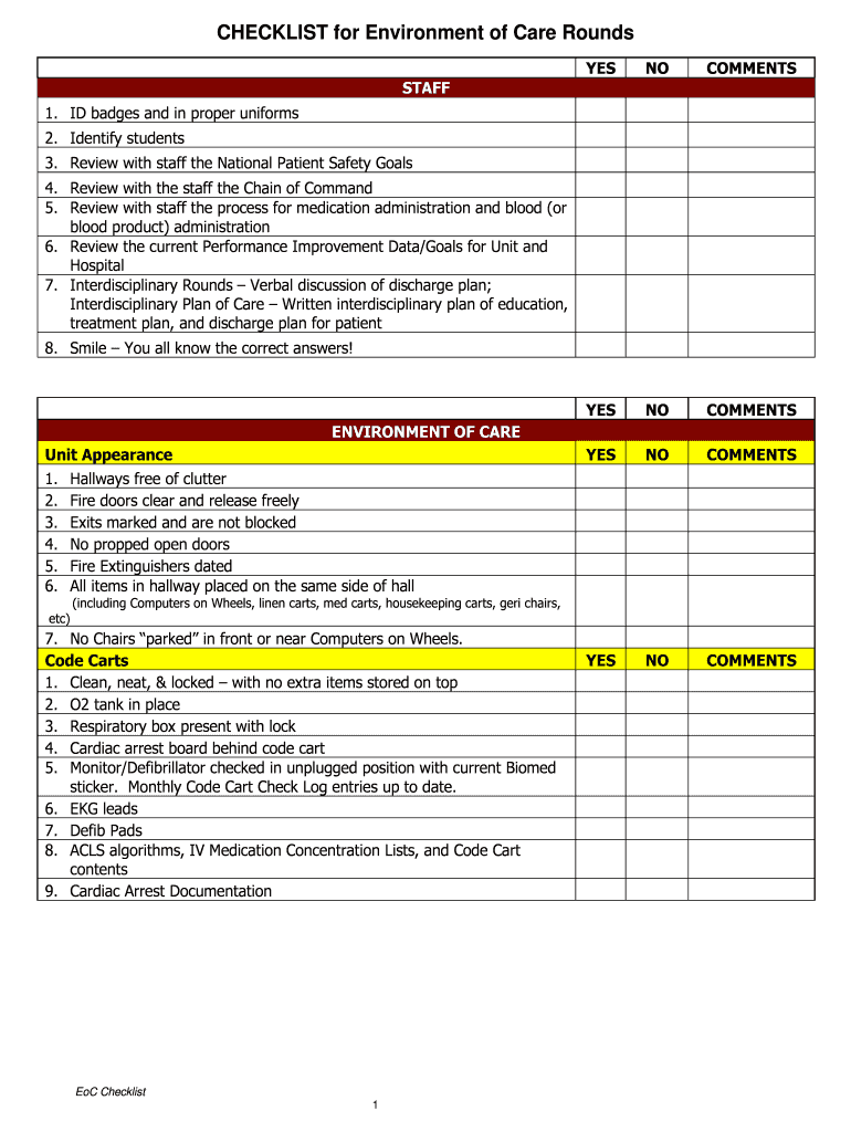 Environment of Care Rounds Template  Form