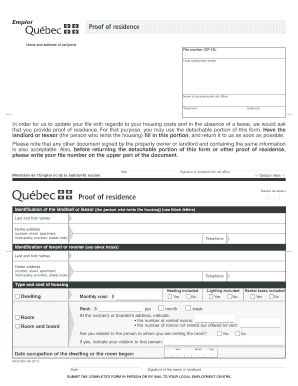 Numero De Secteur Proof of Residence Emploi Quebec  Form