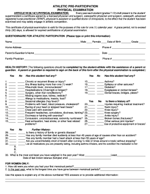 ATHLETIC PRE PARTICIPATION PHYSICAL EXAMINATION ARTICLE  Form