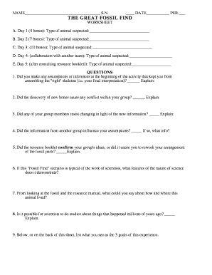 The Great Fossil Find Answer Key PDF  Form