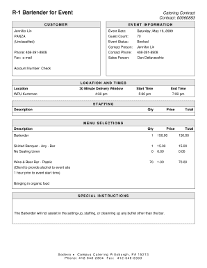 Bartending Catering Contract  Form