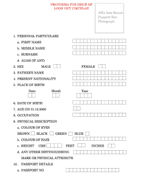 PROFORMA for ISSUE of LOOK OUT SBS Nagar Police