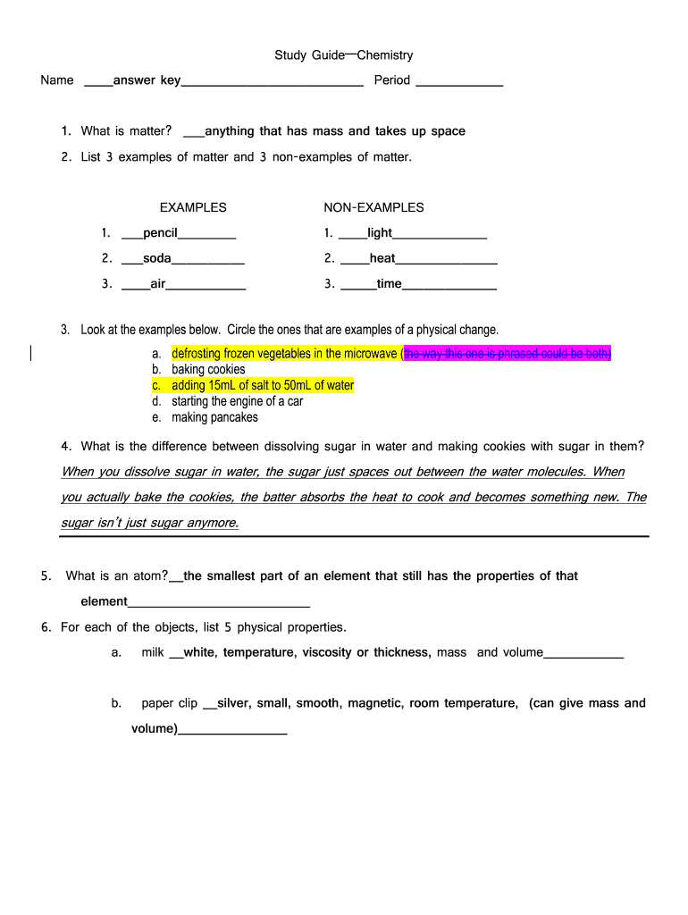 Study Guide Chemistry Boyertown Area School District  Form