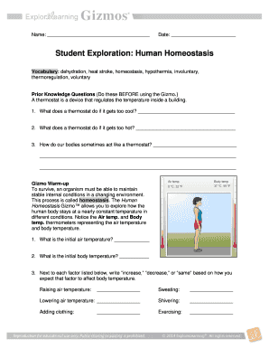 Gizmos Student Exploration Human Homeostasis Answer Key  Form