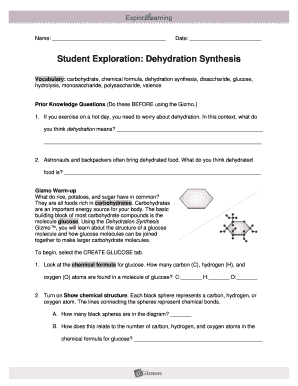 Student Exploration Dehydration Synthesis Answer Key PDF  Form