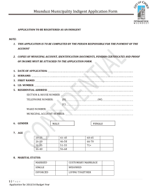 Msunduzi Municipality Indigent Application Form