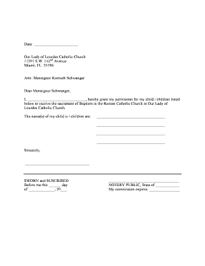 Parent Consent Letter for Baptism  Form