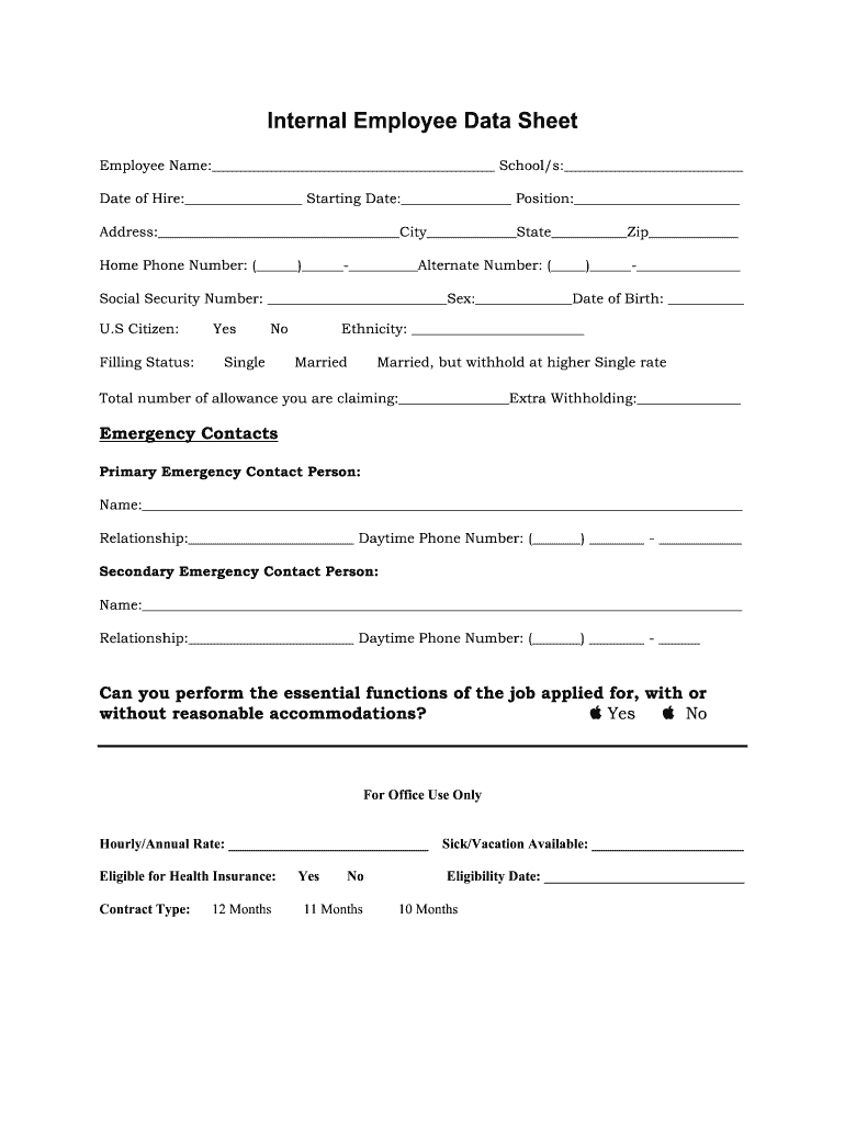 Employee Data Sheet  Form