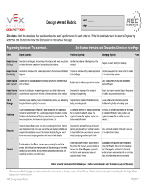  Vex Engineering Notebook Rubric 2017