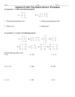 Matrices Review Worksheet  Form