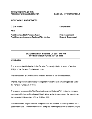 Pension Fund Adjudicator Forms