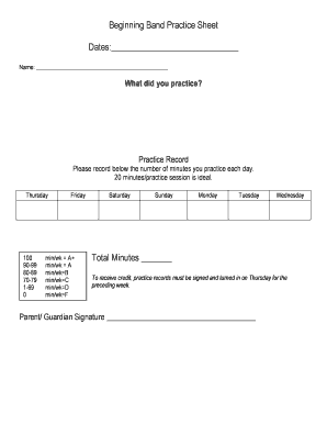 Beginning Band Practice Sheet Dates Lafayette in Stjameslaf  Form