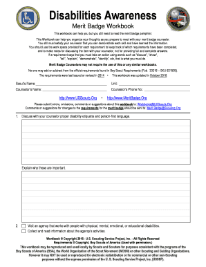 Disability Awareness Merit Badge Worksheet  Form