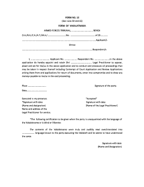 High Court Vakalatnama PDF  Form