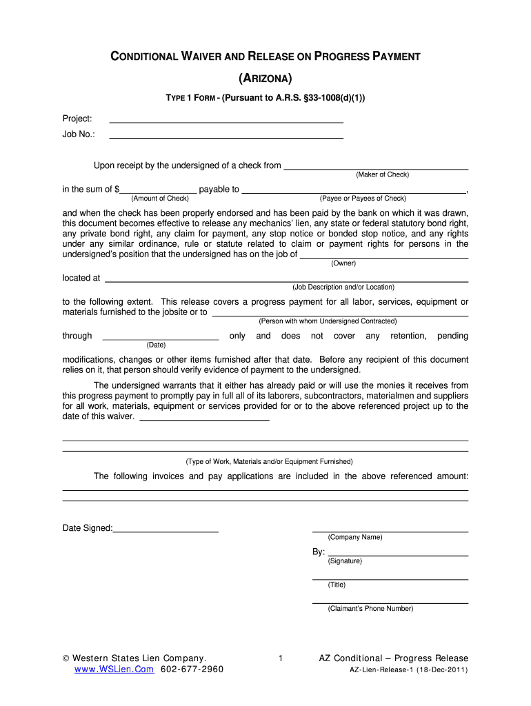 Conditional Waiver and Release on Progress Payment  Form