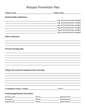 Relapse Prevention Plan Template  Form