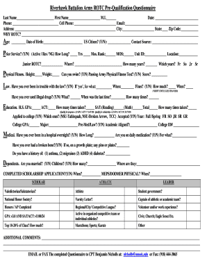 Survey Questionnaire About Rotc  Form