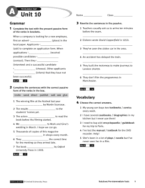 B1 Unit 10 Progress Test Answers  Form