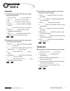 Unit 6 Progress Test a Answers  Form