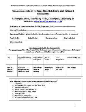 Risk Assessment Template for Craft Stall  Form