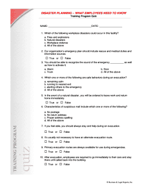 Disaster Planning What Employees Need to Know Quiz 2 10doc  Form