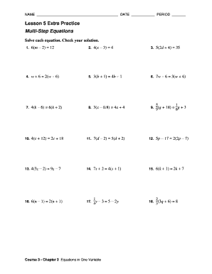 Lesson 5 Extra Practice Multi Step Equations Answer Key  Form