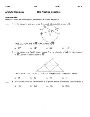 Analytic Geometry EOC Practice Questions  Form