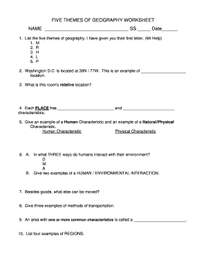 Five Themes of Geography Worksheet PDF  Form