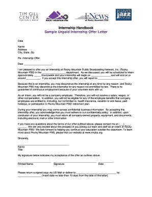 Unpaid Internship Offer Letter  Form