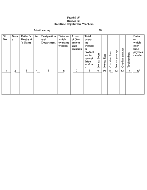 FORM IV Overtime Register for Workers Industries