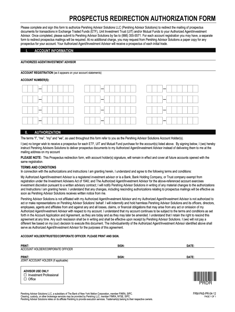 PROSPECTUS REDIRECTION AUTHORIZATION FORM  Hanlon Invest