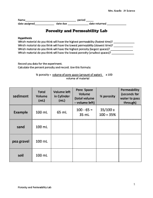 Porosity and Permeability Lab Answers  Form