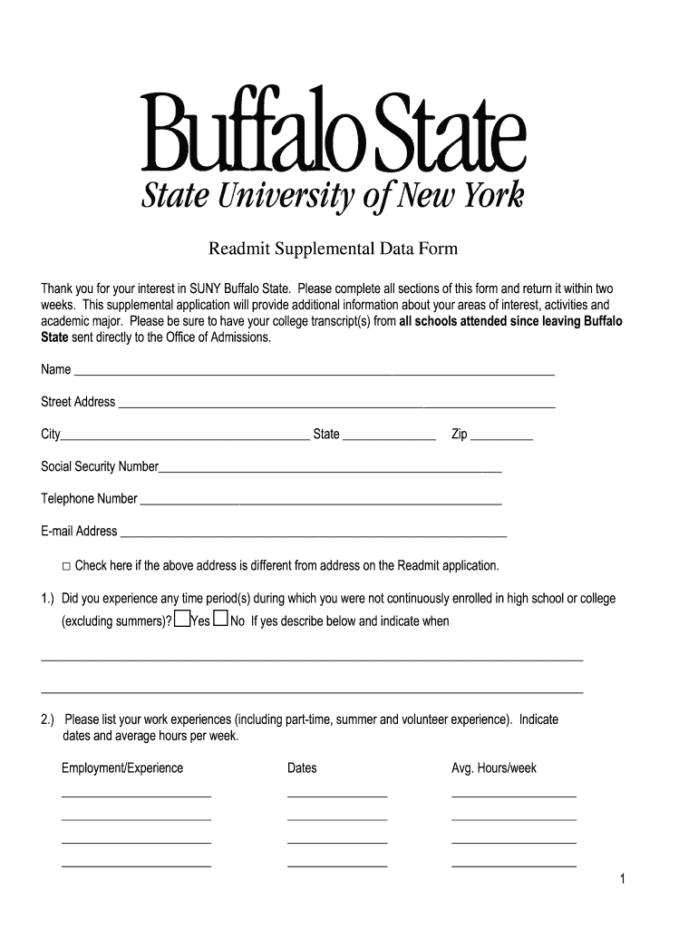 Readmit Supplemental Data Form Buffalo State College Admissions Buffalostate