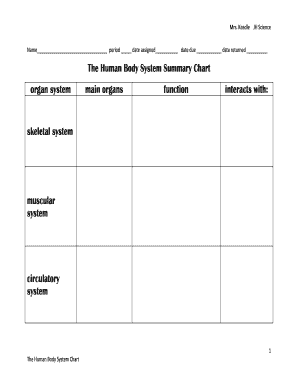 Fill in the Chart with Purpose of the Human Body System  Form
