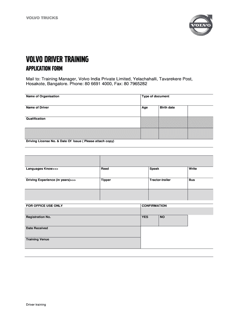 Volvo Bus Training  Form