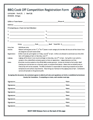 BBQ Cook off Competition Registration Form