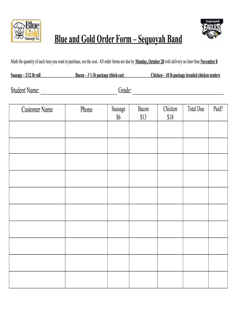 Get and Sign Blue and Gold Order Form
