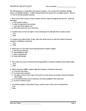 Residents&#039; Rights Quiz Answers  Form