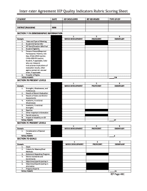 Inter Rater Agreement IEP Quality Indicators Rubric Scoring Sheet  Form