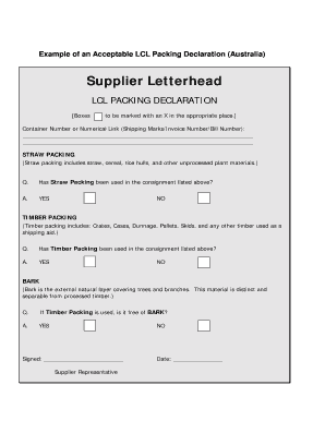 Example of an Acceptable LCL Packing Declaration  Form