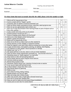 5c Autism Behavior Checklistdoc  Form