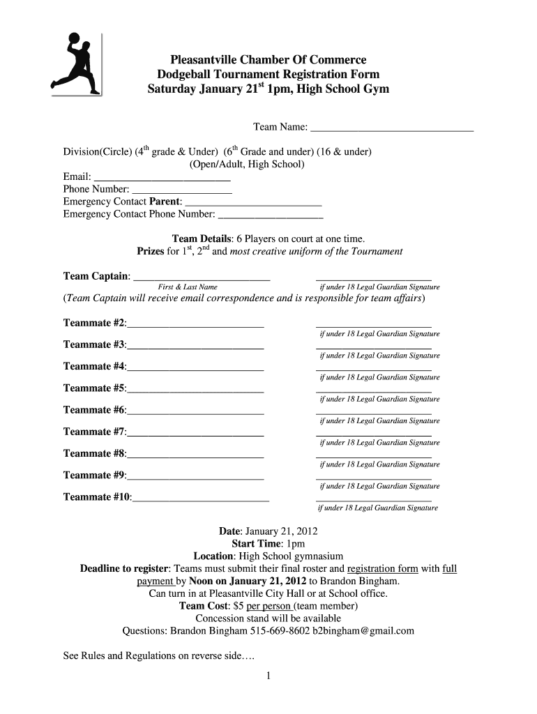 Dodgeball Tournament Registration Form