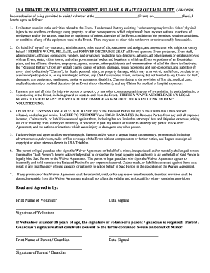 USAT Volunteer Waiver and Consent Form Pitch Pine Challenge