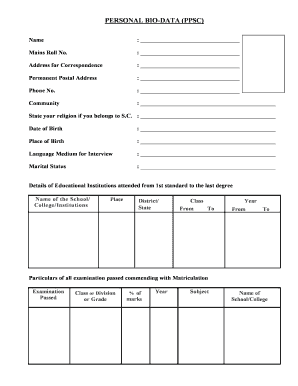 Ppsc Bio Data Form No Download Needed