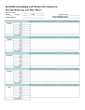 Retail Merchandising and Product Development Weekly Work  Form