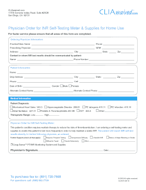 Coaguchek Order Form