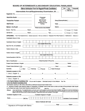 Bise Fsd Admission Form for Private Candidate