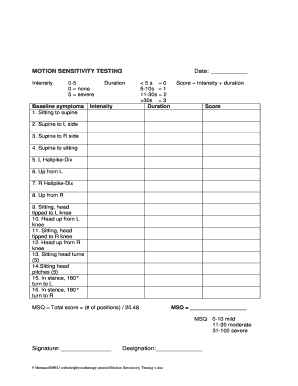 Motion Sensitivity Quotient PDF  Form